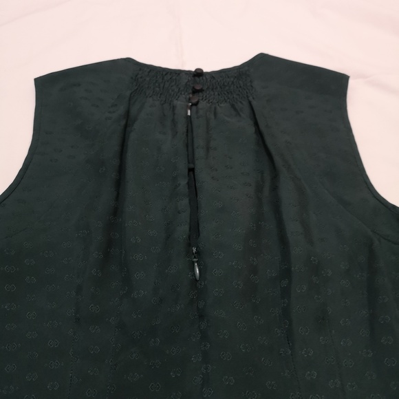 BCBGMAXAZRIA 100% Silk Deep Green Bow Sleeveless Blouse Top Size S - Picture 7 of 10